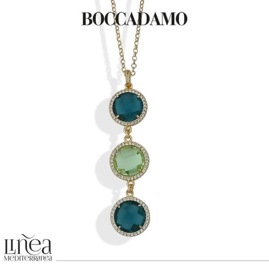 Collana placcata oro giallo con pendente di cristalli bicolor