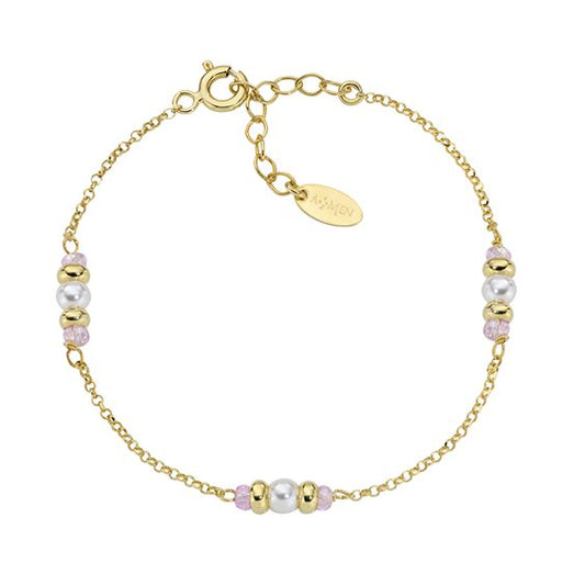Bracciale Rainbow Dorato Cristalli Rosa e Perle