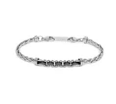 Bracciale catena sonaglio piatta centrale con elementi in ceramica sfaccettata nera lucida