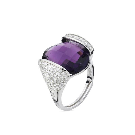 ANELLO AMETISTA PIETRA E ZIRCONI