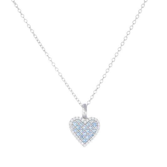 Collana con Cuore Pavé di Zirconi Azzurri e Bianchi