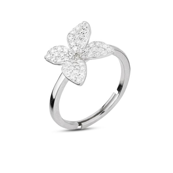 Anello argento con fiore di zirconi
