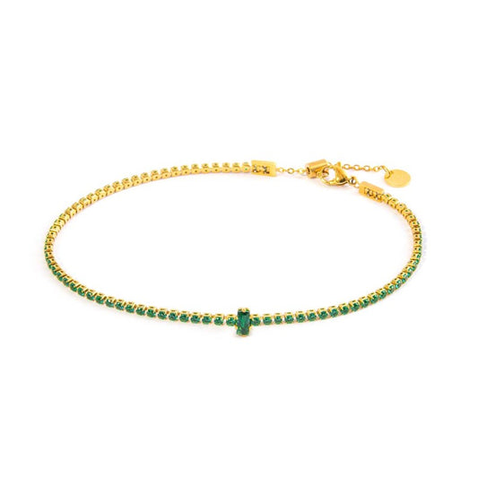 Cavigliera tennis zircone centrale VERDE ( base gialla )