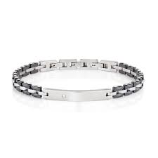 Bracciale in Acciaio, Ceramica Nera e Diamante Bianco