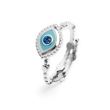 ANELLO CON OCCHIO CON ZIRCONE BLU BASE BIANCO