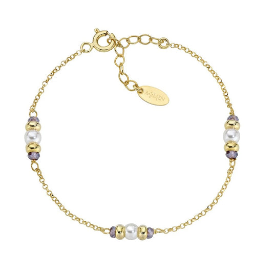 Bracciale Rainbow Dorato Cristalli Viola e Perle