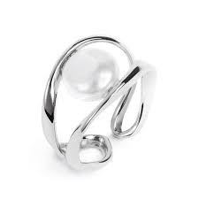 Anello a doppia fascia con perla BIANCO