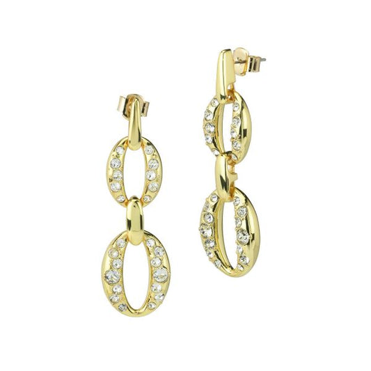 Orecchini pendenti placcati oro giallo a doppia maglia media con cristalli crystal