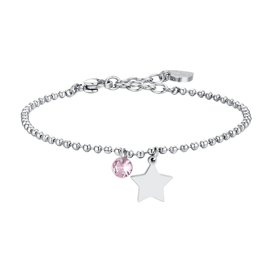 BRACCIALE DONNA IN ACCIAIO CON STELLA E ZIRCONE ROSA