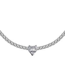 COLLANA DONNA IN ACCIAIO CON CRISTALLI BIANCHI E CUORE CRISTALLO