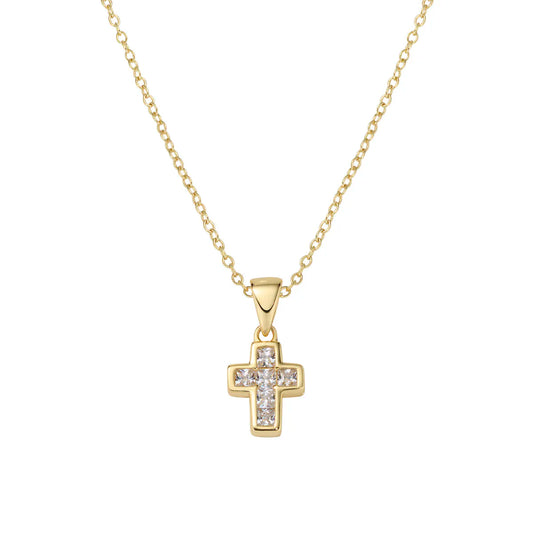 Collana Dorata Mini Croce con Zirconi Bianchi