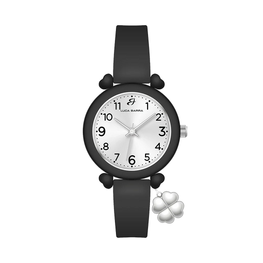 OROLOGIO DONNA NERO CON CHARM QUADRIFOGLIO