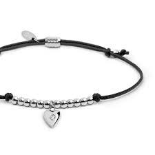 Bracciale cordino NERO  con pendente cuore con zircone BIANCO