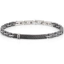 Bracciale in Acciaio, Ceramica e Zirconi Neri