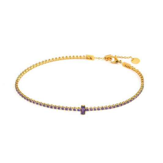 Cavigliera tennis zircone centrale VIOLA (base gialla )