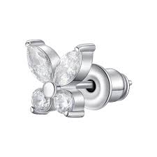 MONO ORECCHINO DONNA IN ACCIAIO CON FARFALLA CON ZICONE BIANCO