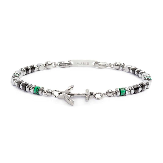 Bracciale con ancora elementi in malachite ed onice nera