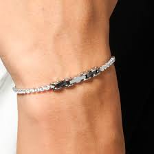 BRACCIALE TENNIS UOMO IN ACCIAIO CON CERAMICA NERA E ZIRCONI BIANCHI