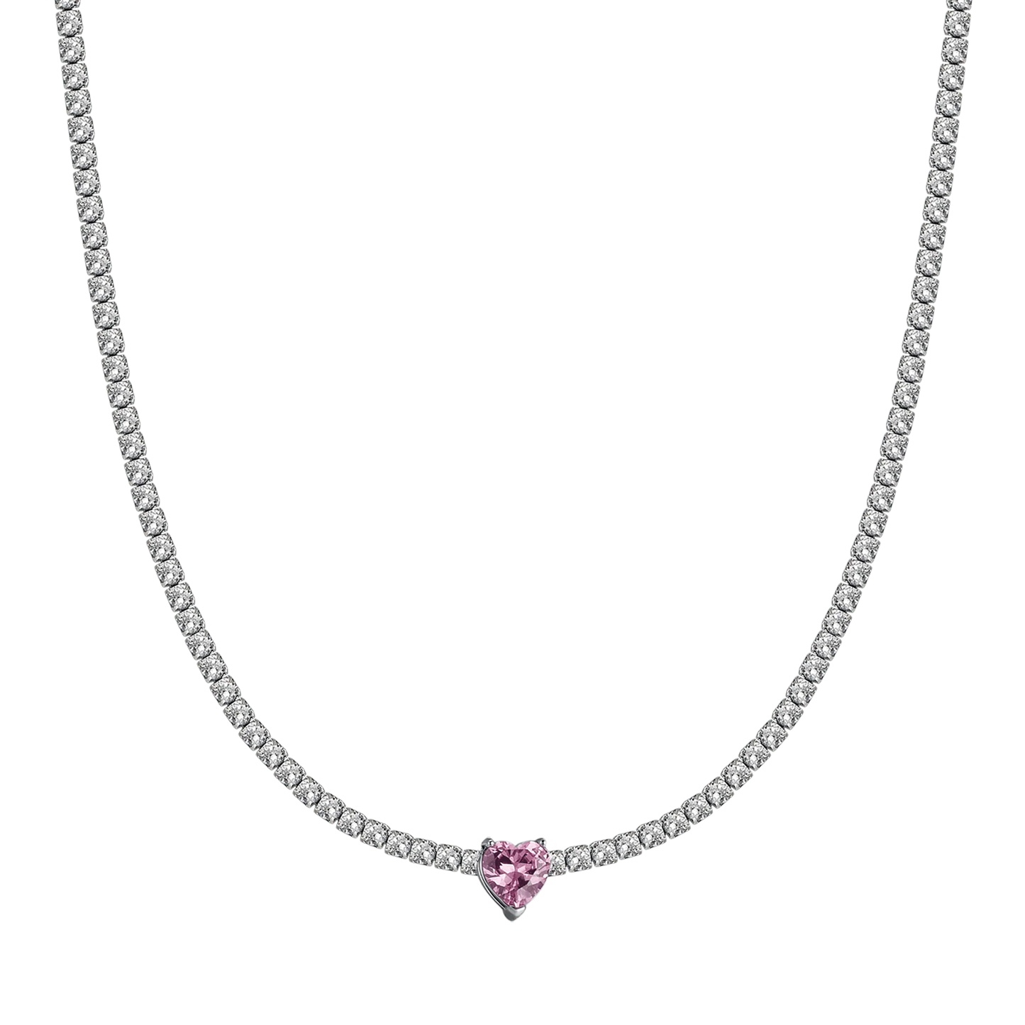 COLLANA DONNA IN ACCIAIO CON CRISTALLI BIANCHI E CUORE CRISTALLO