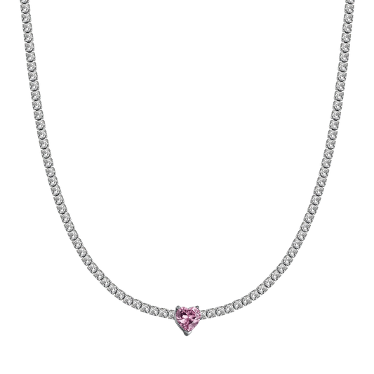 COLLANA DONNA IN ACCIAIO CON CRISTALLI BIANCHI E CUORE CRISTALLO