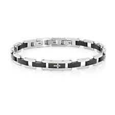 BRACCIALE ACCIAIO MAGLIE BICOLORE CON CROCE ZIRCONI