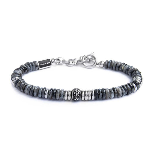 Bracciale catena dischetti in pietra e acciaio grigio
