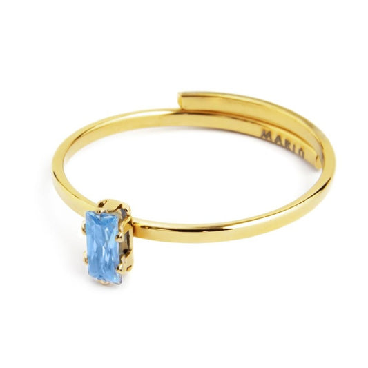 Anello con zircone baguette CELESTE (BASE GIALLA)