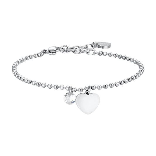 BRACCIALE DONNA IN ACCIAIO CON CUORE E ZIRCONE BIANCO