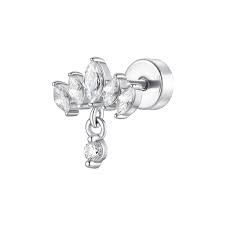 PIERCING ORECCHIO DONNA IN ACCIAIO VENTAGLIO ZIRCONI BIANCHI E CRISTALLO