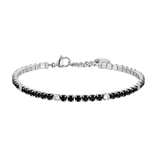 BRACCIALE TENNIS UOMO IN ACCIAIO CON CRISTALLI NERI E BIANCHI