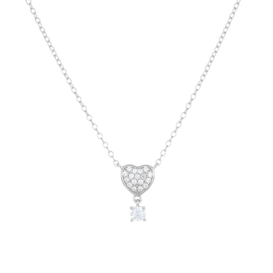 Collana Cuore e Punto Luce con Zirconi Bianchi