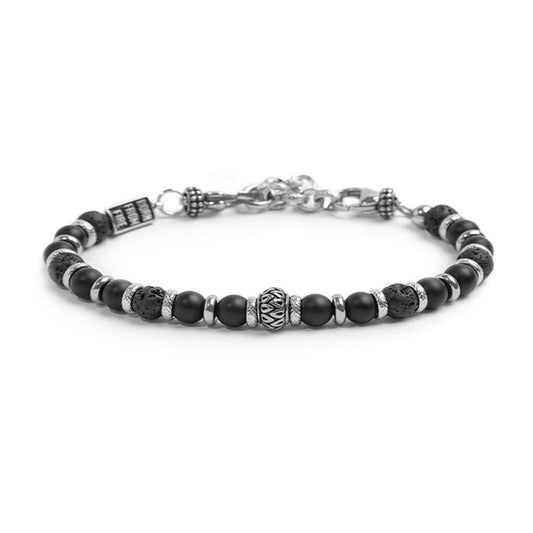 BRACCIALE A SFERE IN ONICE NERA E PIETRA LAVICA