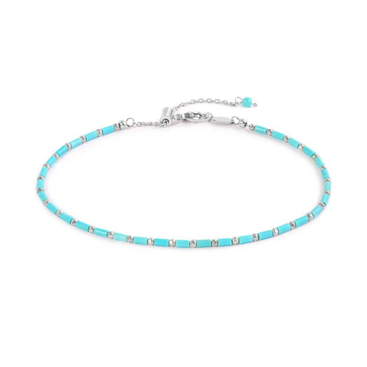 Cavigliera con perline a tubo turchesi ed ematite (BASE BIANCA )