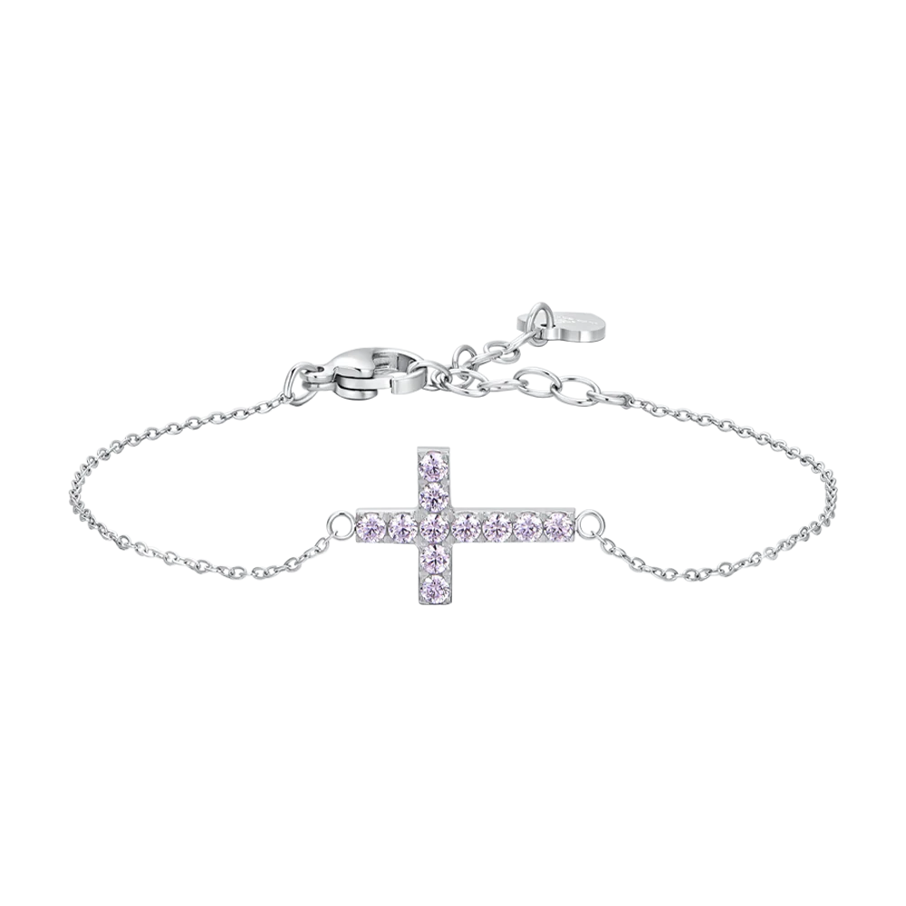 BRACCIALE DONNA IN ACCIAIO CON CROCE E ZIRCONI ROSA Codice: