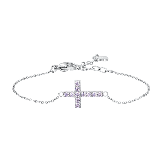 BRACCIALE DONNA IN ACCIAIO CON CROCE E ZIRCONI ROSA Codice: