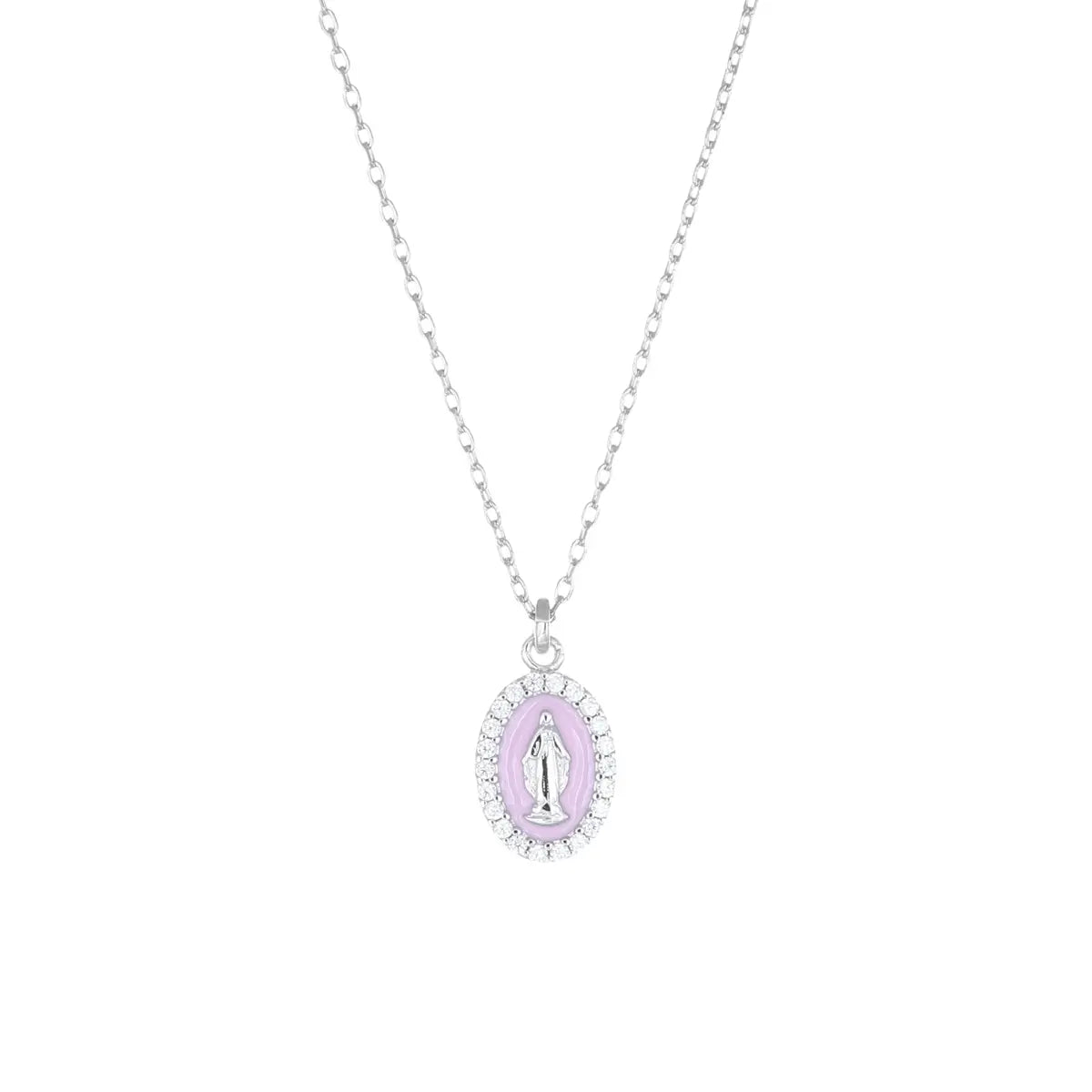 Collana Rodiata mini Medaglia Miracolosa smaltata Rosa Perla