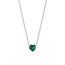 COLLANA DONNA IN ACCIAIO CON CUORE CRISTALLO VERDE