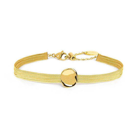 BRACCIALE CATENA SNAKE PIATTA MULTIFILO CON BOTTONE MARTELLATO GOLD