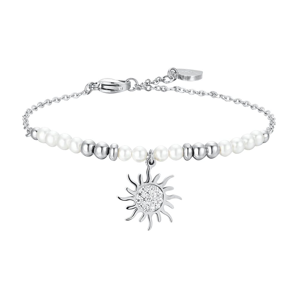 BRACCIALE DONNA IN ACCIAIO CON PERLE E SOLE