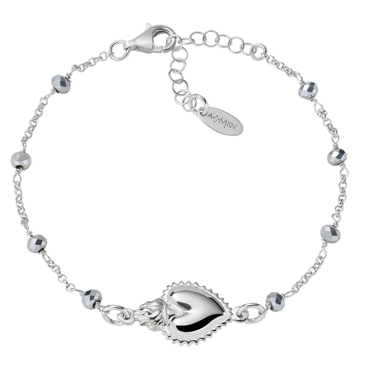 Bracciale Sacro Cuore con Cristalli Grigi