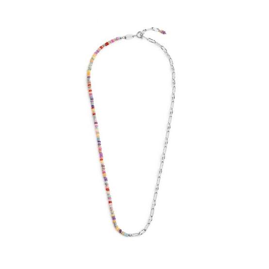 COLLANA CON PERLINE COLORATE E CATENA A MAGLIA LARGA BASE BIANCA