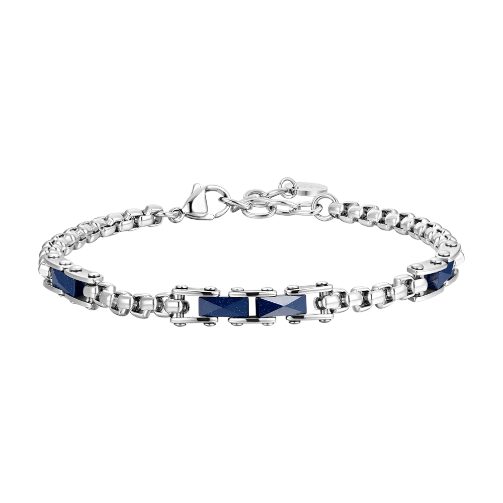 BRACCIALE UOMO IN ACCIAIO ED ELEMENTI IN CERAMICA BLU