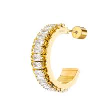 Orecchino a cerchio tennis zirconi baguette BASE GIALLA COLORE BIANCO