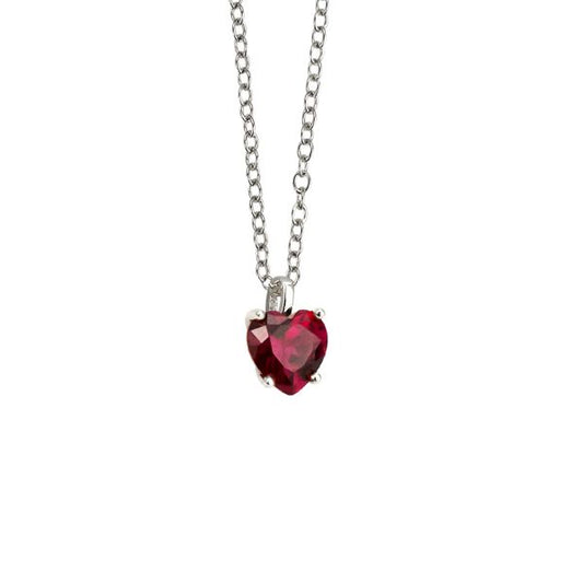 Collana con zircone a cuore rosso rubino