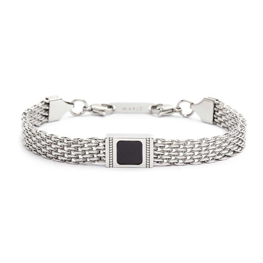 Bracciale con pietra centrale catena mesh NERO-VERDE-BLU-MARRONE