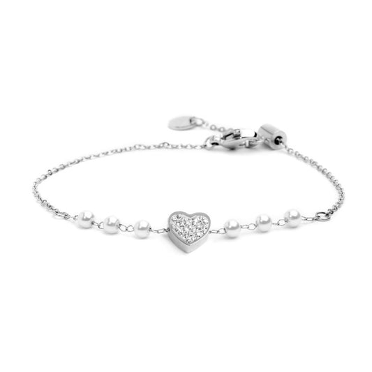 Bracciale cuore cristalli con perle (BASE BIANCA )