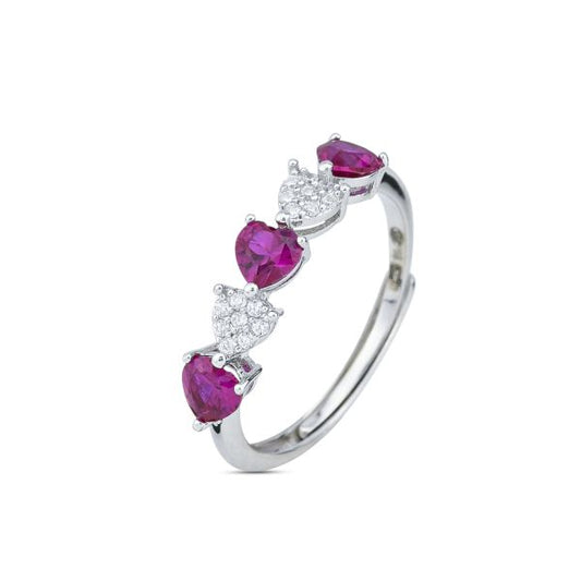 Anello con zirconi rubino e zirconi bianchi a forma di cuore