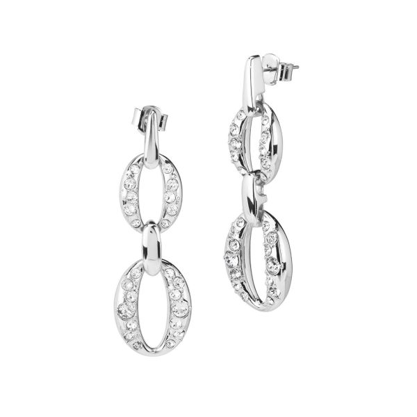 Orecchini pendenti rodiati a doppia maglia media con cristalli crystal