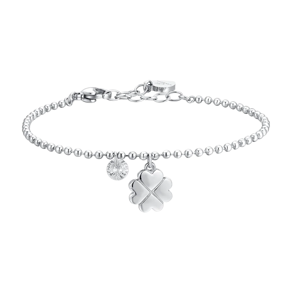 BRACCIALE DONNA IN ACCIAIO QUADRIFOGLIO E ZIRCONE