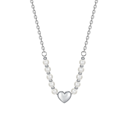 COLLANA DONNA IN ACCIAIO E PERLE BIANCHE CON CUORE
